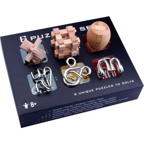 Original High Quality Wooden & Metal Puzzles 6PCS/Sets 3D Wire Intelligence Buckle Classic Knot Interlocking IQ Challenging Toys