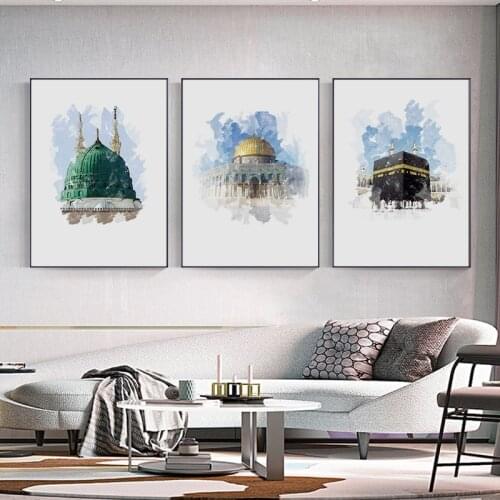 Simple modern watercolor European-style church building Islamic culture living room porch murals poster decorative painting