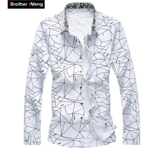 Men Printed Long Sleeve Shirt Slim Business Leisure Shirt Plus Size 5XL 6XL 7XL Male Casual Brand Shirt Tops 2020 New