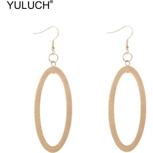 YULUCH 2019 New Design Fashion Gold Wooden Oval Hollow Dangle Drop Earrings African Boho Hanging Statement Earrings For Women