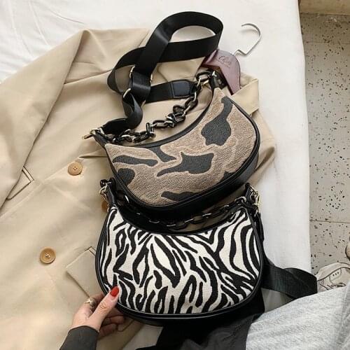Small Half Moon Crossbody Bags for Women 2020 Winter Animal Pattern Shoulder Handbags and Purses Womens Chain Hand Bag