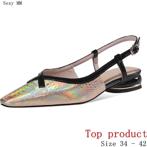 Women Low Heels Pumps Med Heel Shoes Sandals Woman Party Shoes Kitten Heels Genuine Leather Small Plus Size 34 - 40 41 42