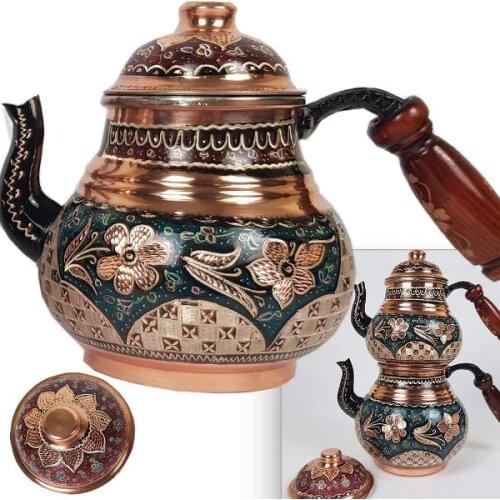 Turkish Copper TeaPot Kettle for Stovetop as Tea Pots Set - Stainless Whistling for Serving and Drinking Tea Maker Housewarming