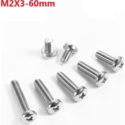 2mm 304 Stainless Steel Cross Recessed Round Head Screws M2 x 3 4 5 6 8 10 12 14 16 18 20 22 25 40 45 50 60mm Pan Head Screws