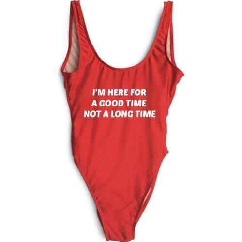 I'M HERE FOR A GOOD TIME NOT A LONG TIME bodysuits women sexy mesh bodysuit beachwear one pieces swimwear Jumpsuits Rompers