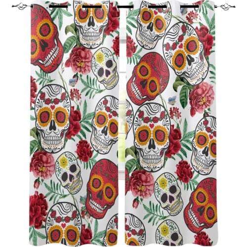Rose Skull Bathroom Bedroom Kitchen Floral Decor Kids Window Treatment Ideas Valance Curtains Girls Bedroom Front Room Darkening