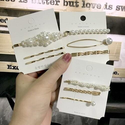 2020 New Ins Pearl Hairpins One Character Clip Women Girls Trendy Headwear Barrettes Fashion Hair Accessories Hairgrip Wholesale