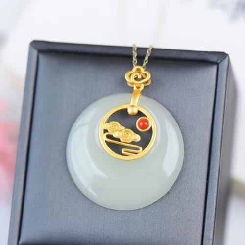 Natural Hetian Jade S925 Sterling Silver Pendant for Women New Fashion Popular Light Luxury All-Match Necklace Clavicle Chain Ne