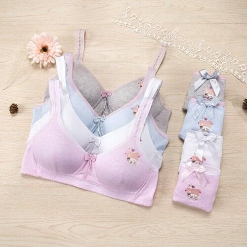 Women Lingerie Bra Briefs Set Soft Underwear Cute Cartoon Panties Wire Free Bra Set Bralette