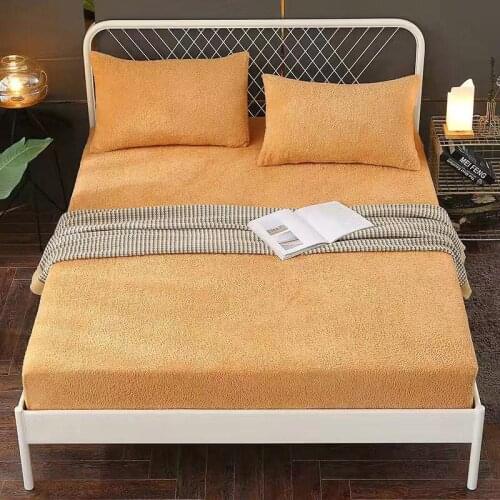 Winter Berber Fleece Fast Heat Bedsheets Thicken Warm Kids Adult Fitted Sheet Bed Cover Bedspread with Elastic Band