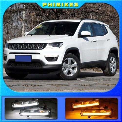 1 Pair For Jeep Compass 2017 2018 2019 LED DRL Daytime Running Light Daylight Waterproof yellow Signal lamp