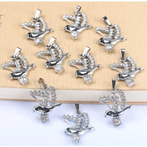 10pcs New Peace Dove Pendant Simple Rhinestone Zircon Animal Bird Pendant Charm Women Fashion Jewelry Gift Necklace Wholesale
