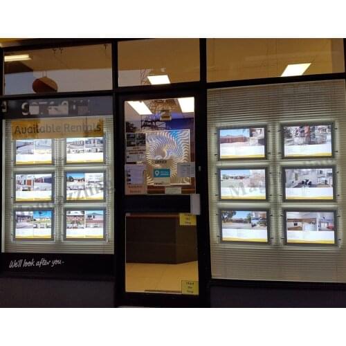 12PCS Real Estate Agent Window Hanginging Magnetic Acrylic Frame LED Display Light Panel A3 Landscape Single Side Light Boxes