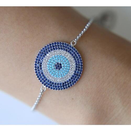 2017 high quality adjust sizes sapphires blue cubic zirconia Prong setting round pendant charm girl fashion cz bracelet