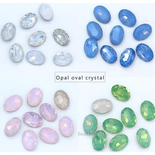 24p 4x6mm 6x8mm opal color oval point foiled back faceted glass crystal rhinestones Nail Art brooch necklace earring DIY jewels