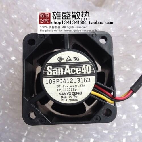 Sanyo Denki 109P0412J3163 DC 12V 0.35A 40x40x28mm 3-wire Server Cooling Fan