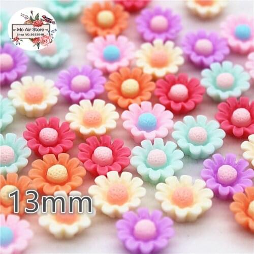 50pcs 13mm Mixed Color sunflower resin flatback cabochon DIY jewelry/phone Charm decoration No Hole