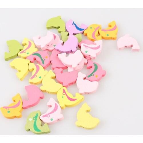 50pcs Mixed dolphin Pattern Wooden Spacer Beads For Jewelry making DIY 24x18mm