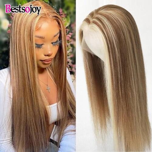 Brazilian Hair Wigs With Highlights Straight Lace Front Wig 180 Density T Part Front Lace Wig Human Hair Highlight Wig Sale