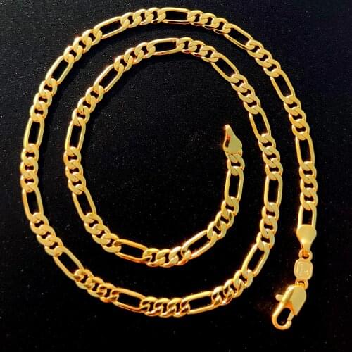 24 K Solid Yellow Fine Gold FINISH Figaro Link Chain Pendant Necklace Womens 500MM 5mm 20inch