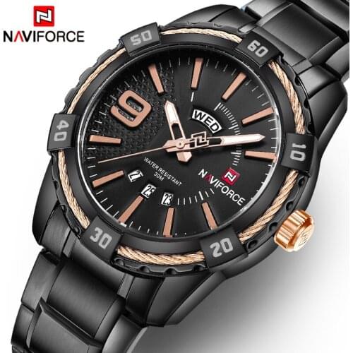 NAVIFORCE Watches Luxury Mens Quartz Fashion Wristwatch Waterproof Week Display Stainless Male Watches Clock Relogio Masculino