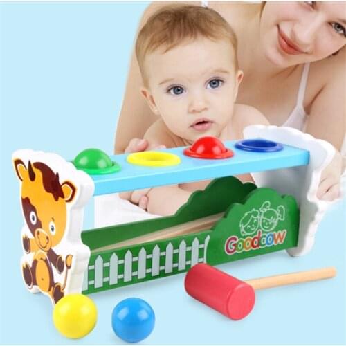 Baby Wooden Toys Colorful Knocking Pile Platform Early Educational Toys For Children Driving Pile Abutment Kids Toy Gift