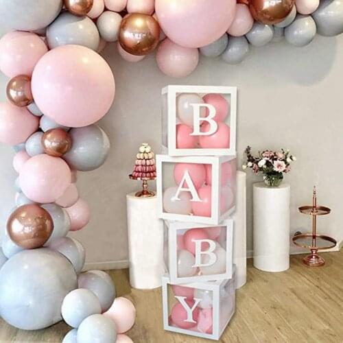 Letter Name Transparent Balloon Box Diy Building Blocks Boy Girl Party Gift Box Wedding Decoration Baby 1Year Old Birthday Party