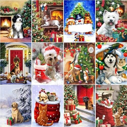 DIY 5D Beautiful Christmas Decoration Diamond Painting Full Square Drill Dog Diamond Embroidery Cross Stitch Kit Handmade Decor