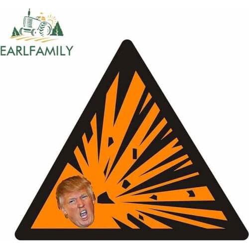 Earlfamily 13cm x 10.9cm For Danger Trump Explosive Hard Hat Car Stickers Vinyl Material Decal Suitable For VAN RV Scratch-Proof