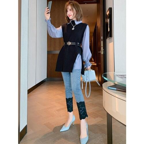 Bud silk joining together elastic straight nine minutes of pants jeans womens clothing cultivate ones morality High Quality