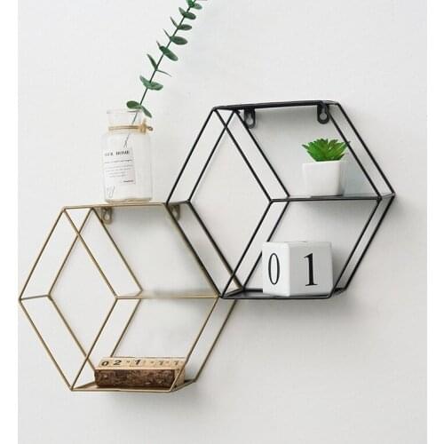 Living Room Geometric Shelves Nordic Style Creative Wall Decoration Metal Shelf Round Iron Hexagon Storage Holder Rack Shelves