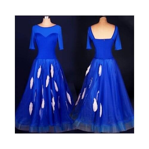 Ballroom dance costumes sexy spandex sleeve senior feather ballroom dance competition ballroom dress women clothing