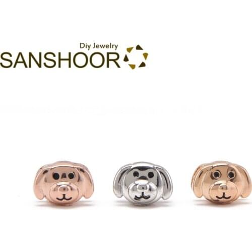 SANSHOOR Pekingese Dog Keepering Slide Charms Fit 8mm Width Wrap Leather Bracelet Bnagles As Toddler Children Women Gifts 6Pcs