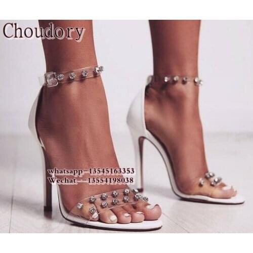 Summer Women gladiator Sandals Fashion Rivet Transparent Pvc Crystal Thin Heel High Heels Pumps Shoes Women Wedding Sandals