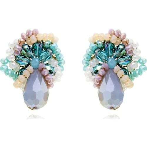 Trendy Crystal Stud Earrings for Women and Girls New Arrived Handmade Beaded Statement Earrings Party Prom Jewelry 3312