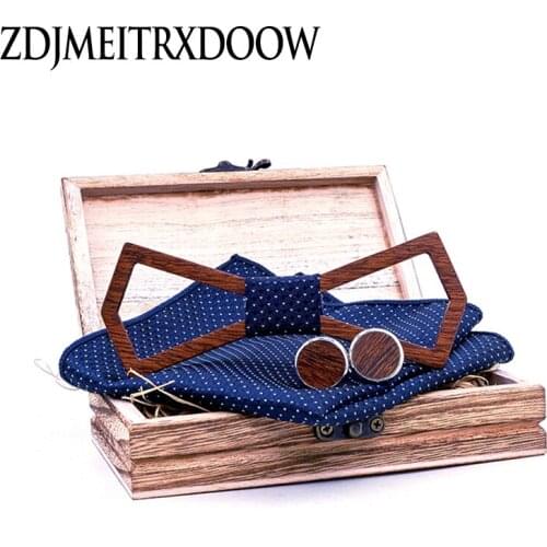 Mens Christmas Wooden Bowtie Cravat Vintage Hollow out Elastic Band Business Wedding Party Hollow carved Wood Bow Ties Sets