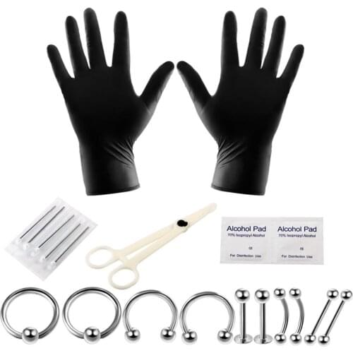 20Pcs/lot Pro Body Piercing Tools Kit Piercing Needle Disposable for Horseshoe BCR Lip Eyebrow Tongue Rings Body Jewelry 14G&16G