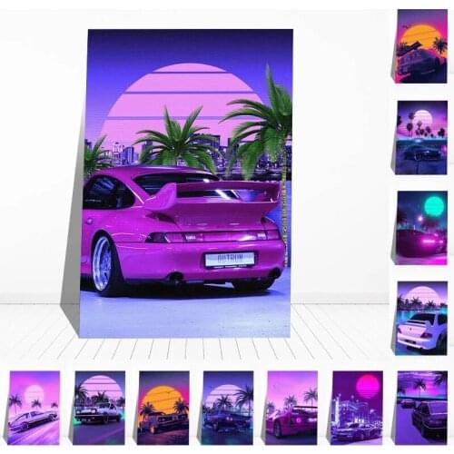Car Synthwave Wall Art Pictures Print Canvas Painting Nordic Posters and Prints for Living Room Mural Interior Home Decoration