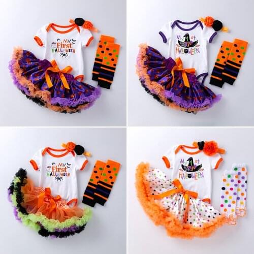New 2021 Halloween Sets Baby Girls Romper Set Tutu Skirt Clothing Set Infant Princess Toddler Pumpkin Pattern