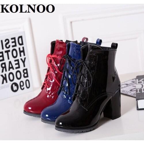 KOLNOO New Arrival 2022 Womens Chunky Heels Ankle Boots Zipper&Lace-Up Martin Booties Three Colors Winter Fashion Short Shoes