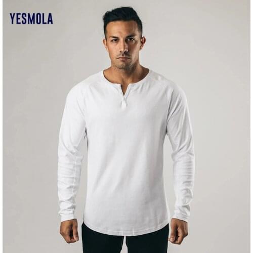 YESMOLA Autumn Winter Button Long Sleeve Sports T-shirt Solid Color Base Shirt Bottoming Gym for Men Running Shirt Long Sleeves
