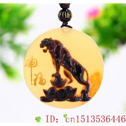 Ox Horn Tiger Pendant Necklace Natural Chinese Collectibles Fashion Charm Gifts Amulet Jewelry Carved