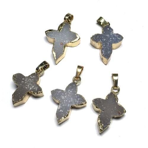 High Quality Natural Stone Pendants Fashion Cross Shape Exquisite charms for Jewelry Making DIY necklace accessories 20x30mm