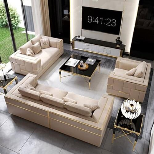 Postmodern minimalist light luxury villa leather sofa combination Italian high-end luxury Hong Kong-style living room Italian