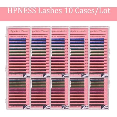 Rainbow Individual Classic Silk Colors Makeup Eyelash Extensions 10Trays/Lot Premium 0.07 C/D Curl Lashes For Salo Free Shipping