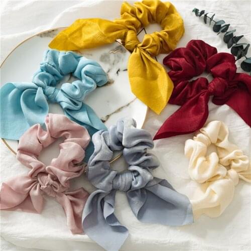 2021 Fashion Soft Satin Scrunchie Tassels Knot Solid Hair Tie Elastic Hair Rubber Band Hair Bows Girl Hair Accessories for Women