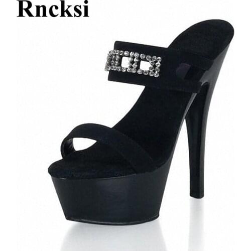 Rncksi Fashion Crystal New Pole Dancing Sexy New Women 15CM High Heel Platforms Model Shoes Wedding Party Pole Dance Slippers