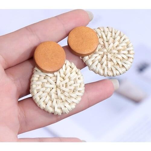 Trendy Ladies Boho Handmade Rattan Drop Earrings For Women 2019 Fashion Round Wooden Dangle Earring Female Simple Jewelry Gifts