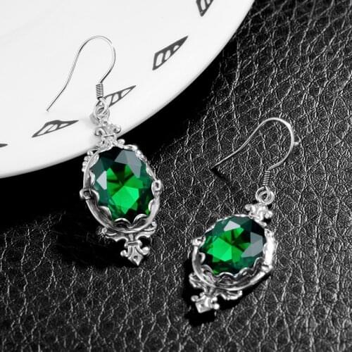Emerald Dangle Earring Female Luxury Vintage Design Big Gem Stone Drop Earrings Luxury Womens Sterling Silver 925 Jewelry Retro