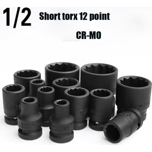 1/2" (12.5mm) Short Impact Socket 12-Point Plum Blossom Air Sockets Head 38mm Lenght CR-MO Pneumatic Socket for Car Repair Tools